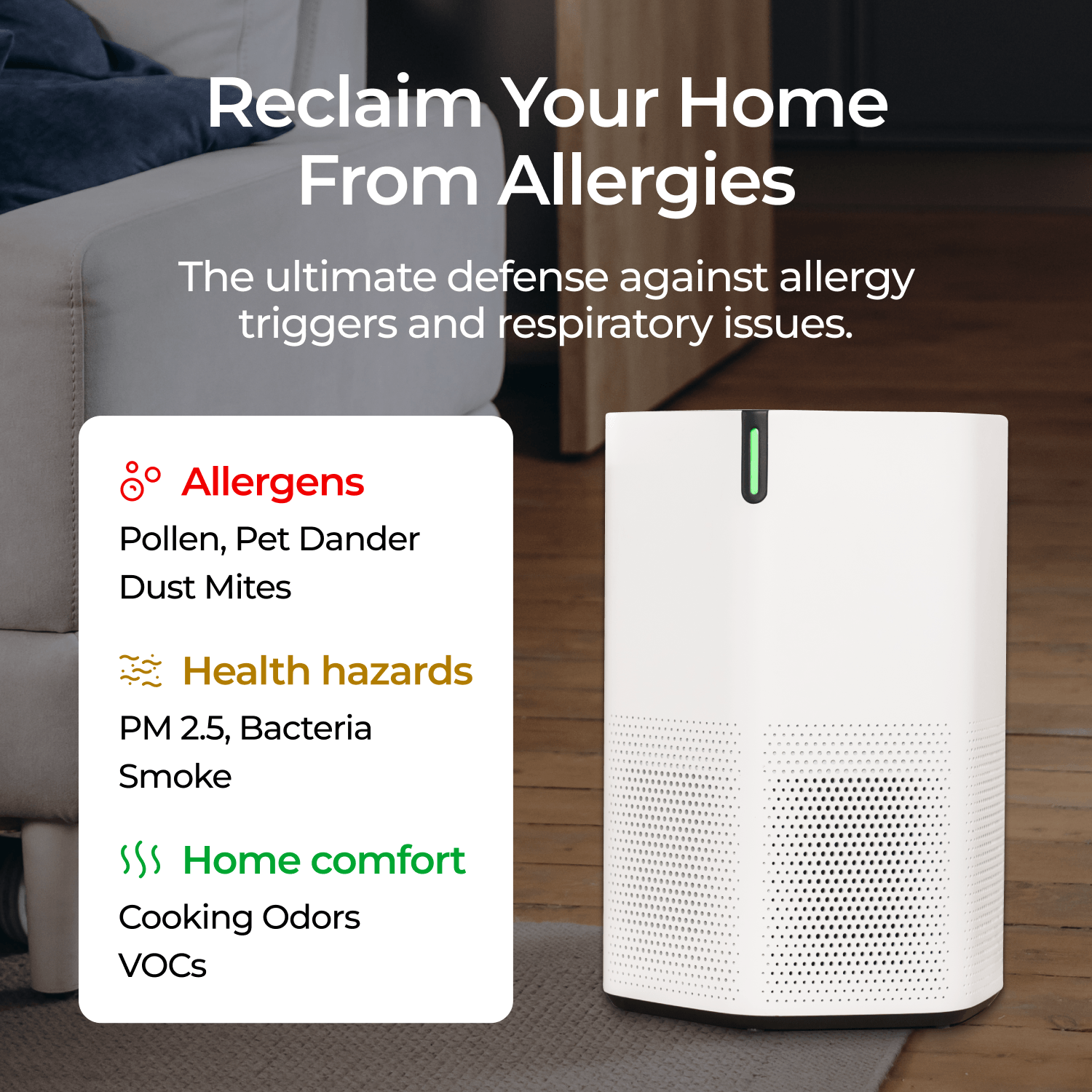 SonoHealth AirPro HEPA 14 Air Purifier with 3-Stage Filtration and UV-C Function